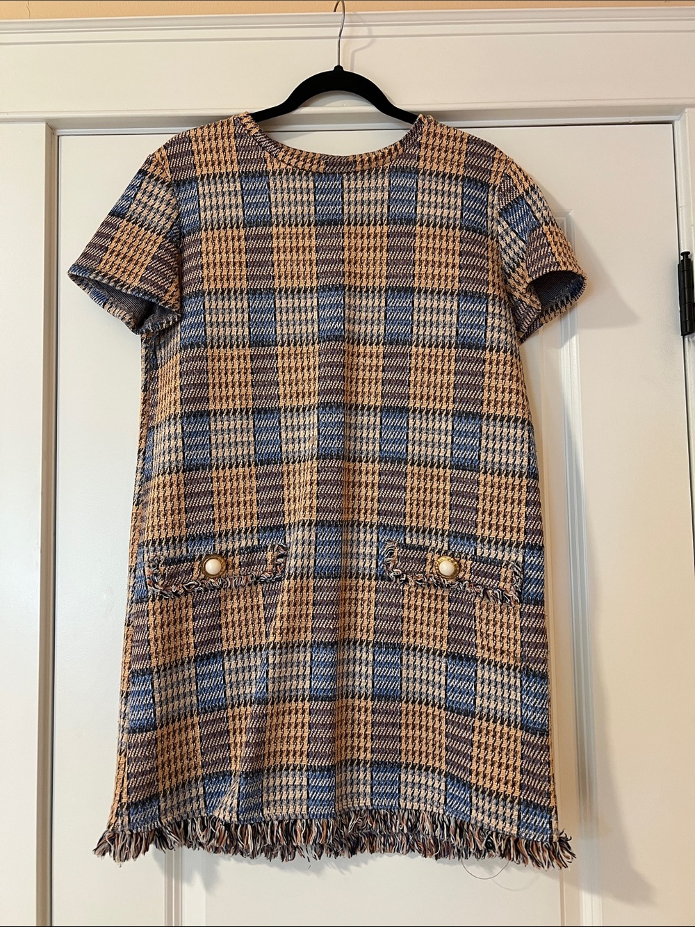 Zara Trafaluc Multicolor Tweed Top - Blue & Tan - Picture 1 of 2
